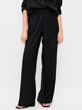 Old Navy Womens High-Waisted Linen-Blend Super Wide-Leg Pants Minimalist Black